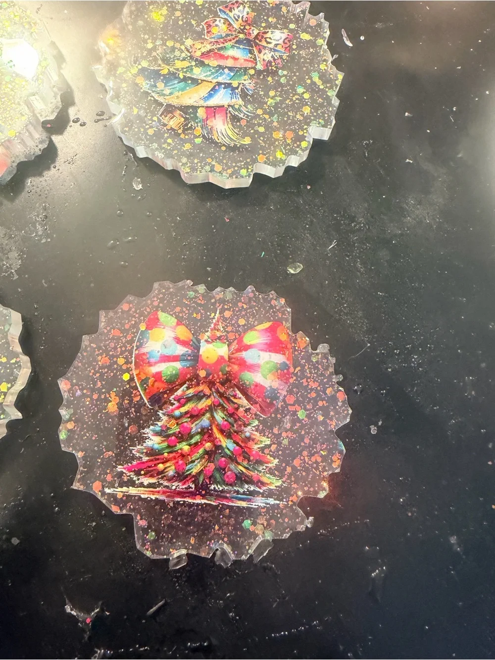 Festive Multicolor Glitter Resin ornaments- Set of 4